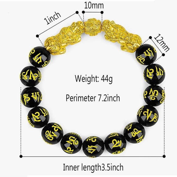 Feng Shui Black Obsidian Wealth Bracelet 12mm Beaded Pi Xiu Bracelet - Picture 2 of 11